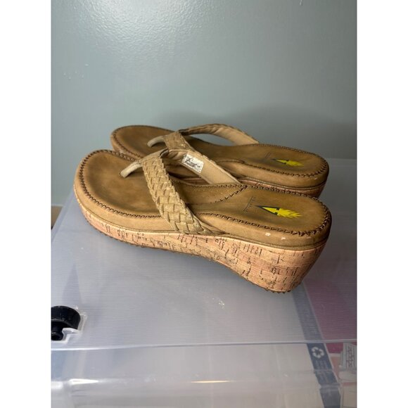 Volatile Woven Cork Wedge Sandals Tan Sz 10 Braided Strap Open Toe Faux Leather - Picture 4 of 12